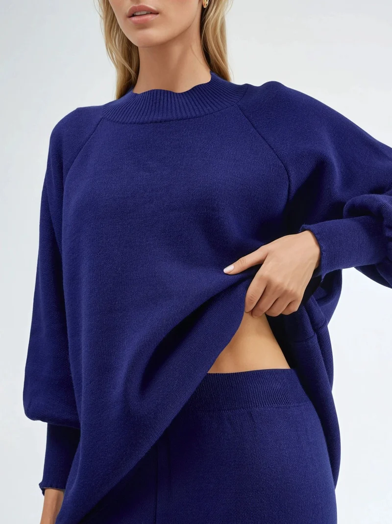 MY FASHION Cobalt Blue MY FASHION Oversized Sweater & Slit Detailed Pants Knit Co-ord Set for Women | Best Price UAE